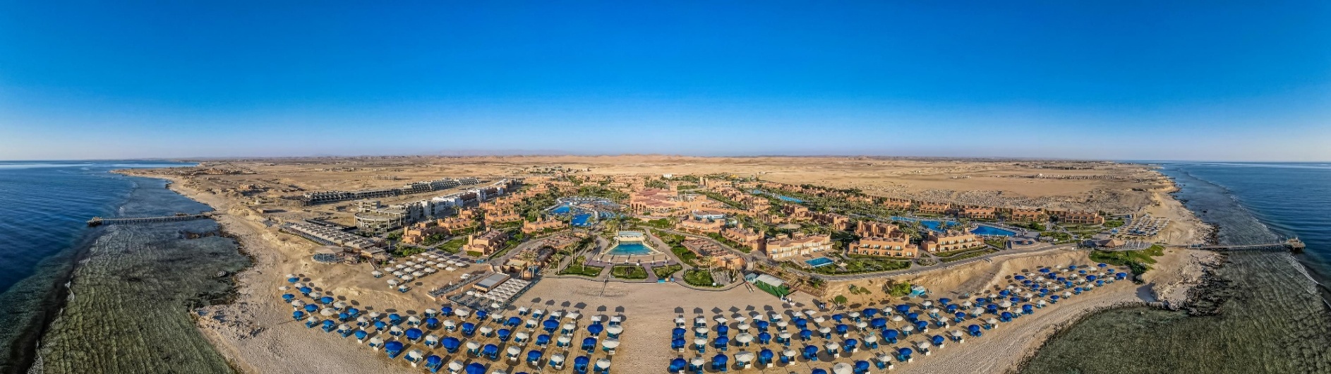 Aerial view of Akassia Swiss Resort and the Red Sea coastline
