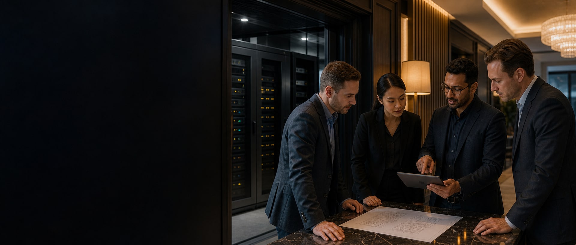 Orbit network engineering team reviewing a hotel infrastructure plan