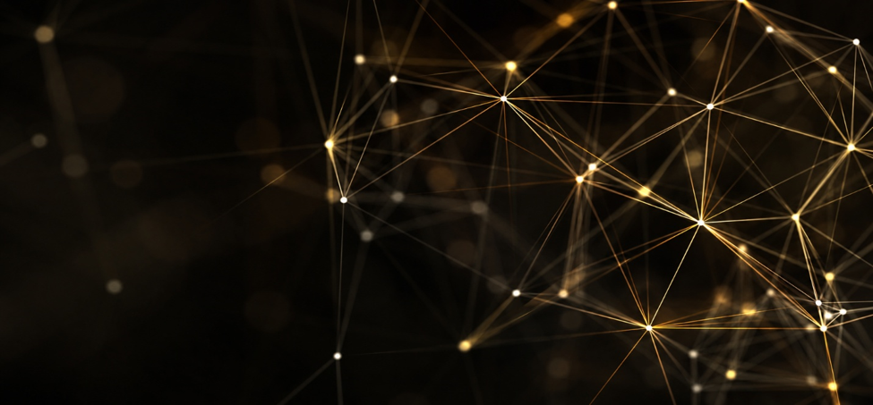 Connected technology network with illuminated gold nodes