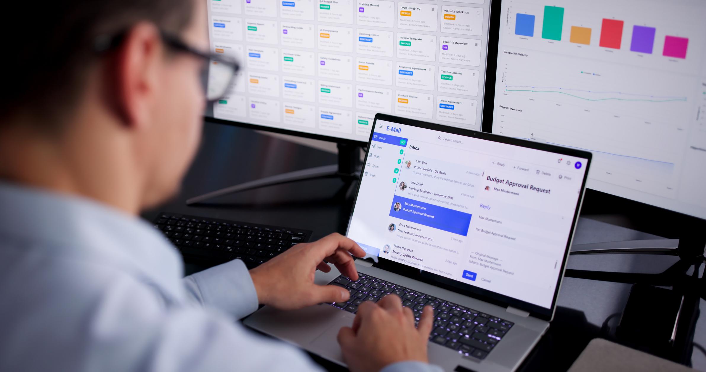 Business professional managing email and digital workspaces