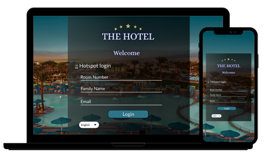 Hotel-branded Wi-Fi login page shown on desktop and mobile devices