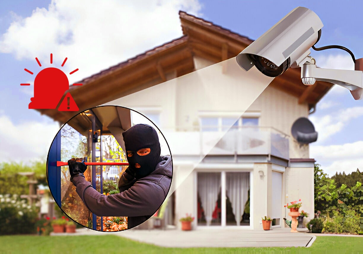 Smart home security camera monitoring a room
