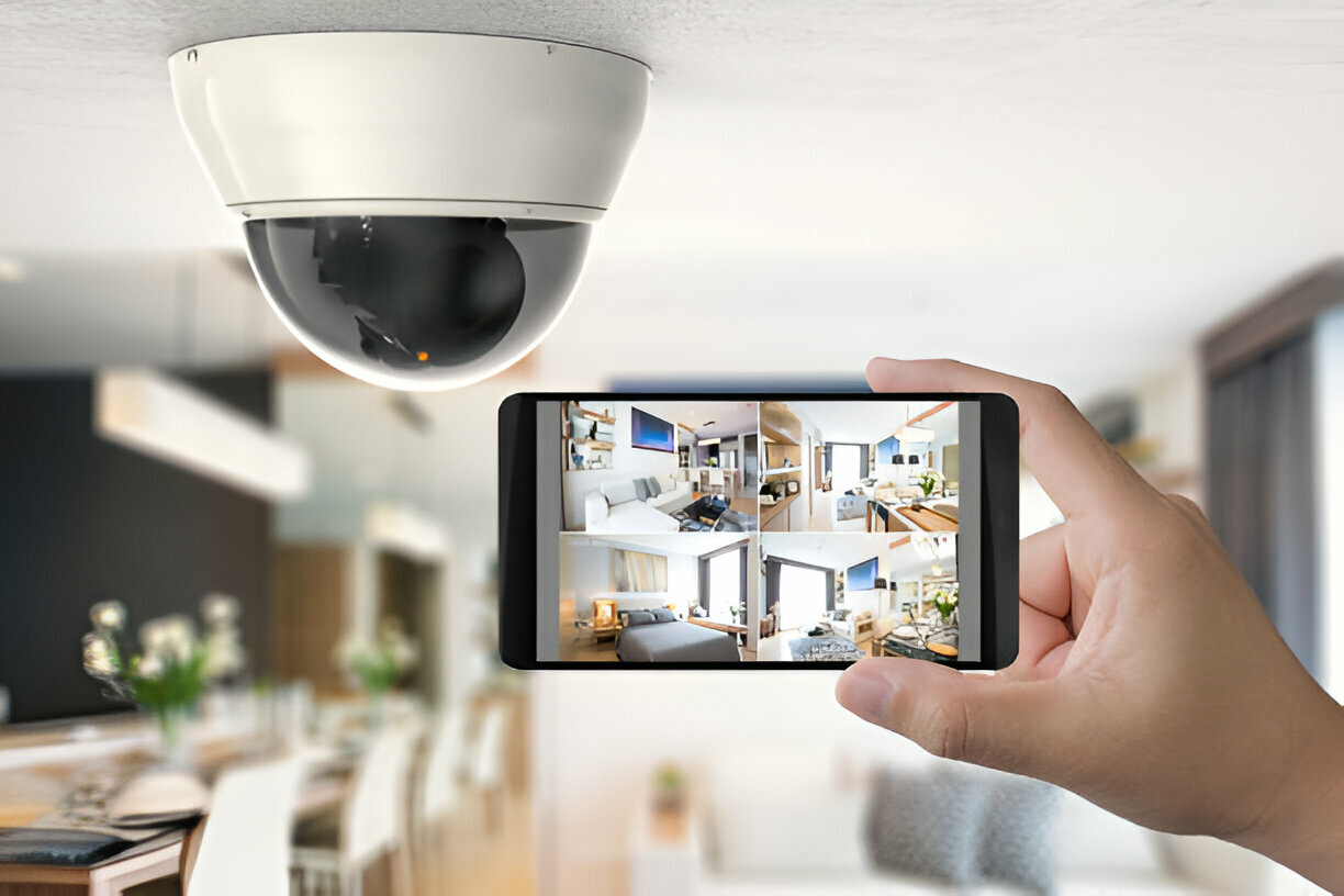 Remote surveillance camera view displayed on a phone