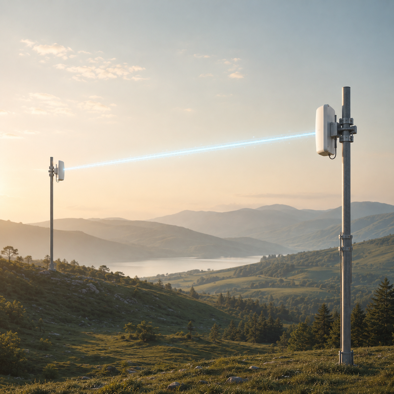 Point-to-point wireless antennas bridging two distant locations
